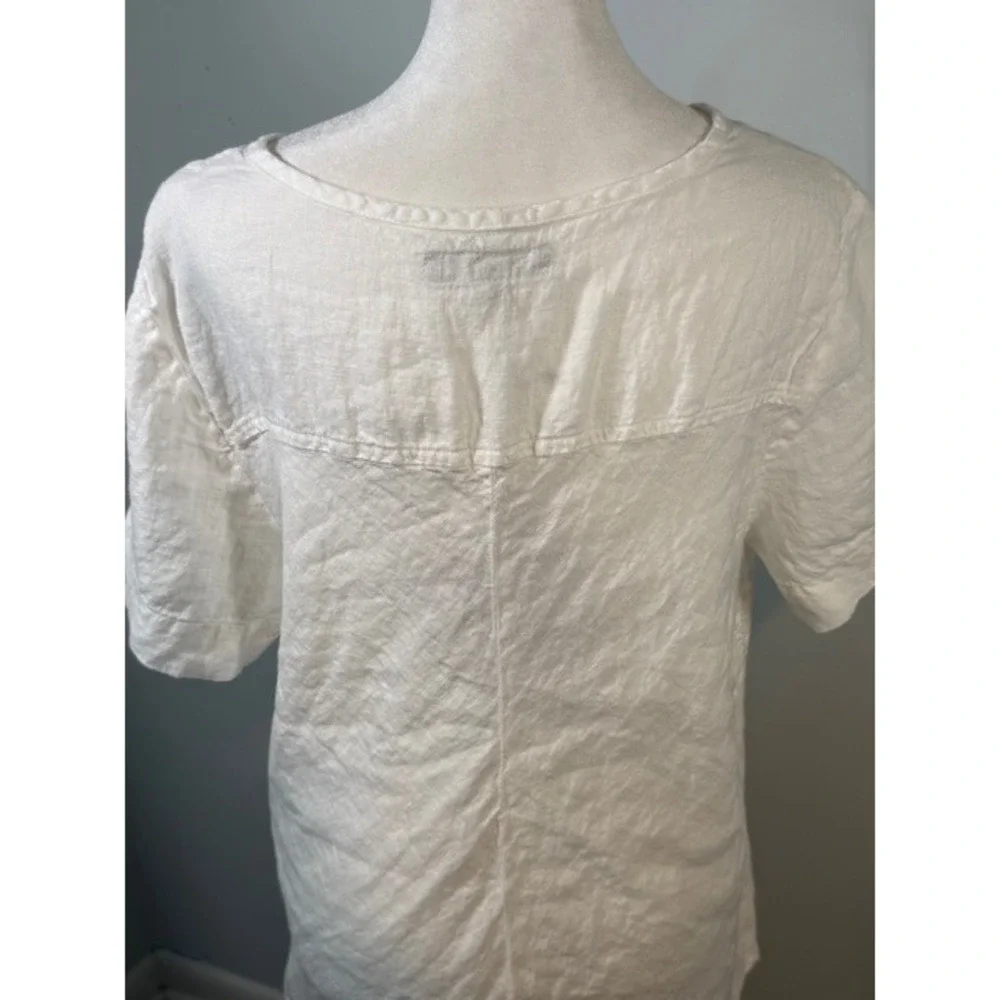 FLAX I Am Forever Young Linen Top S White NWT Short Sleeve Side Slits Lithuania